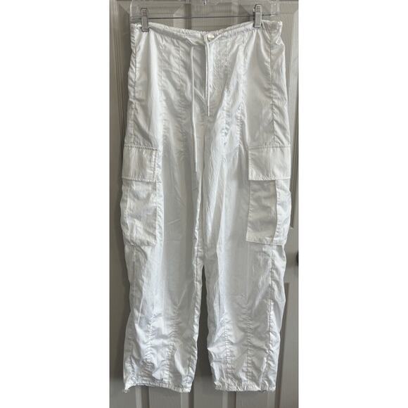 White Parachute Pants Womens XS Baggy Cargo Drawstring Hip Hop Dance Y2K - Picture 1 of 7